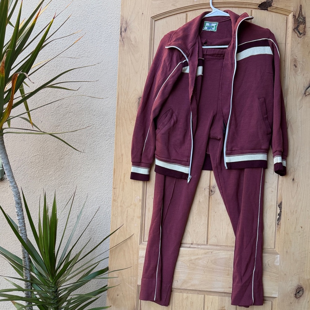 Vintage Burgundy Tracksuit with White Stripes